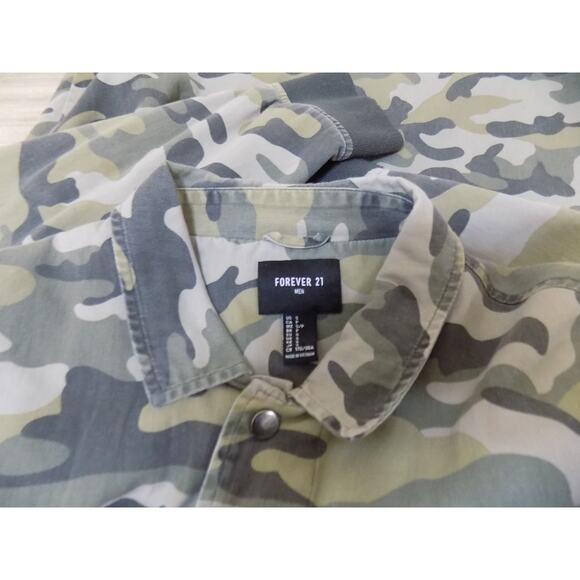 Forever 21 Jacket S Men Green Camo Streetwear Army Casual School Lined Snap - Picture 4 of 9